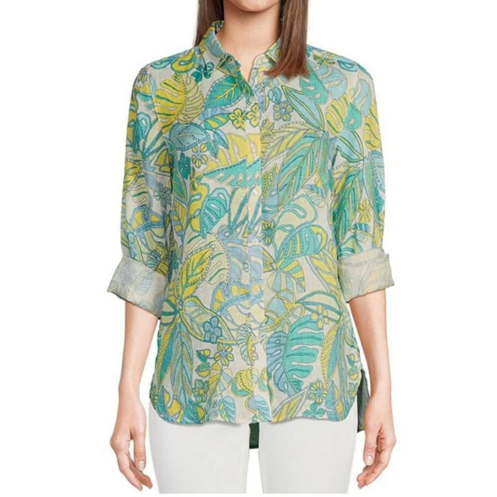 J.McLaughlin Britt Linen Tropical print button up M